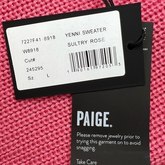 PAIGE Yenni Balloon Sleeve Sultry Rose Scalloped Crew Neck Sweater - Sz Med, NWT - Picture 10 of 14